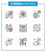 Covid19 Protection CoronaVirus Pendamic 9 Line icon set such as virus dropper worldwide medicine virus viral coronavirus 2019nov disease Vector Design Elements