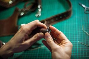 Production of leather products, close up. photo