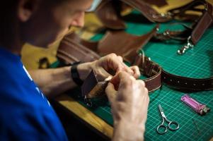 Production of leather products, close up. photo