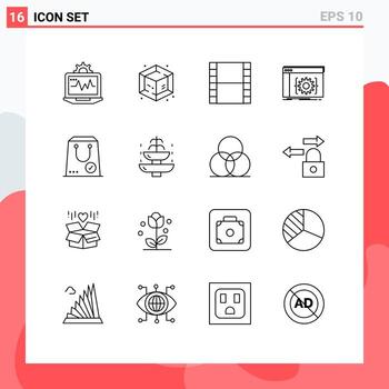 16 Universal Outline Signs Symbols of e check strip software coding Editable Vector Design Elements