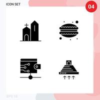 Pack of 4 creative Solid Glyphs of building cloud historic dinner wallet Editable Vector Design Elements