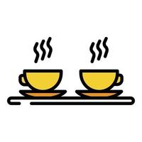 vector de contorno de color de icono de tazas de café caliente