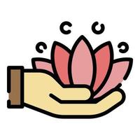 Lotus in hand icon color outline vector