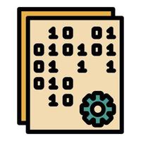 Binary code and gear icon color outline vector