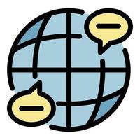 Globe and chat bubbles icon color outline vector