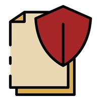 Protected shield document icon color outline vector