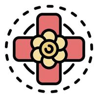 Top view flower cross icon color outline vector
