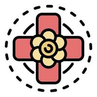 Top view flower cross icon color outline vector