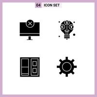 4 Thematic Vector Solid Glyphs and Editable Symbols of computers building hardware profit door Editable Vector Design Elements