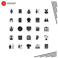 Group of 25 Modern Solid Glyphs Set for people human beetle bug employee skills Editable Vector Design Elements