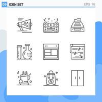 Modern 9 Line style icons Outline Symbols for general use Creative Line Icon Sign Isolated on White Background 9 Icons Pack Creative Black Icon vector background