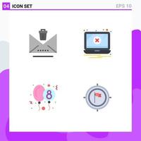 Group of 4 Flat Icons Signs and Symbols for delete celebration trash problem eight day Editable Vector Design Elements