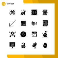 Set of 16 Vector Solid Glyphs on Grid for down learning construction idea design Editable Vector Design Elements