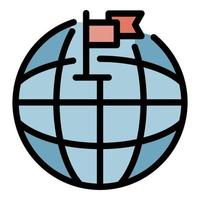 Globe and two flags icon color outline vector