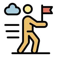 Man with a flag in his hand. icon color outline vector