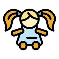 Retro doll icon color outline vector