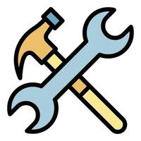 Hammer and wrench icon color outline vector