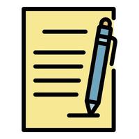 Document and pen icon color outline vector