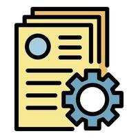 Documents and gear icon color outline vector