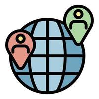 Globe with locations of people icon color outline vector