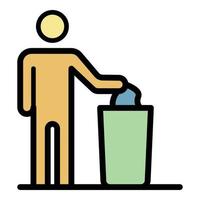 Man throws garbage into cart icon color outline vector