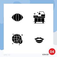 Stock Vector Icon Pack of 4 Line Signs and Symbols for eye globe lock bed treatment lips Editable Vector Design Elements