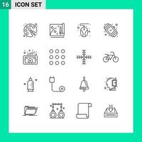 16 Universal Outlines Set for Web and Mobile Applications video marketing hardware watch fashion Editable Vector Design Elements