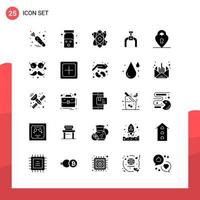 Pack of 25 Universal Glyph Icons for Print Media on White Background Creative Black Icon vector background