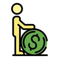 Man take dollar coin icon color outline vector