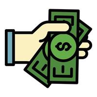 Hand money banknote icon color outline vector