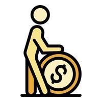 Man take big coin icon color outline vector