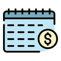 vector de esquema de color de icono de calendario de cuenta de dinero