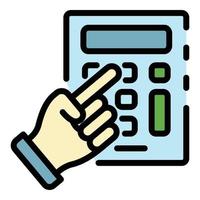 Hand show on calculator icon color outline vector