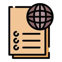 Globe and documents icon color outline vector