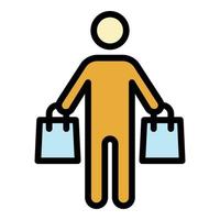 compras, hombre, icono, color, contorno, vector