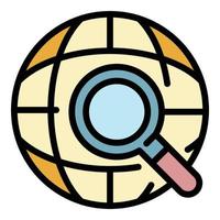 Globe and magnifier icon color outline vector