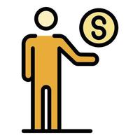 Man and coin icon color outline vector