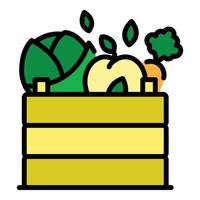 vector de contorno de color de icono de verduras de caja de madera