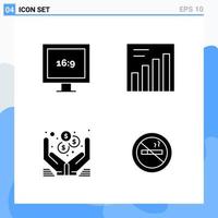 Modern 4 solid style icons Glyph Symbols for general use Creative Solid Icon Sign Isolated on White Background 4 Icons Pack Creative Black Icon vector background