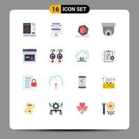 Mobile Interface Flat Color Set of 16 Pictograms of internet security camera system cctv object Editable Pack of Creative Vector Design Elements