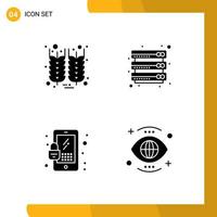 4 Thematic Vector Solid Glyphs and Editable Symbols of bottle mobile wheat files eye Editable Vector Design Elements