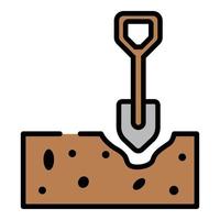 Shovel digging soil icon color outline vector