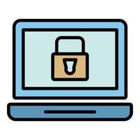 Secured laptop icon color outline vector