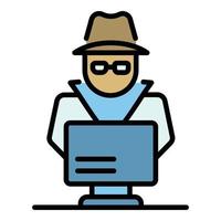 Laptop secret hacker icon color outline vector