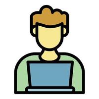 Man online education icon color outline vector