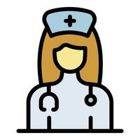 clínica privada mujer doctor icono color contorno vector