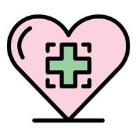 Medical cross in the heart icon color outline vector