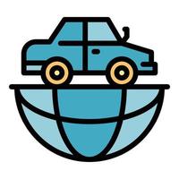 Global car travel icon color outline vector