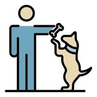 Man give bone to dog icon color outline vector