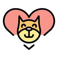 Cat head in heart icon color outline vector